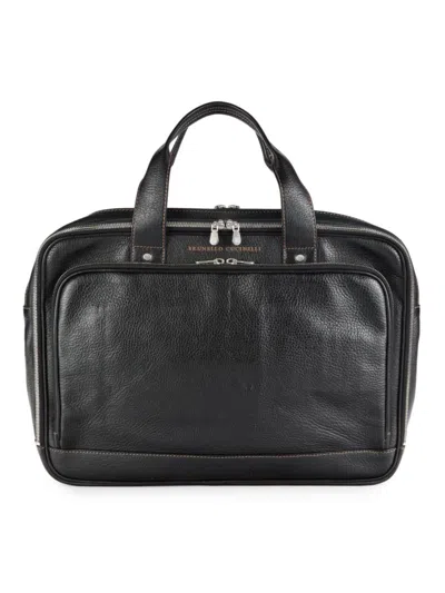 Brunello Cucinelli Men's Leather Top Handle Briefcase In Black