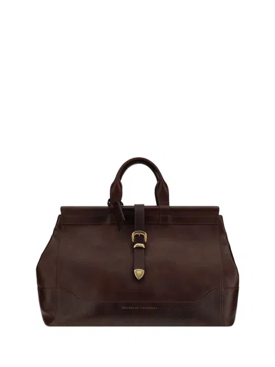 Brunello Cucinelli Men Leather Travel Bag In Brown