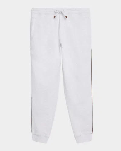 Brunello Cucinelli Men's Leather-trim Drawstring Sweatpants In Pearl Grey