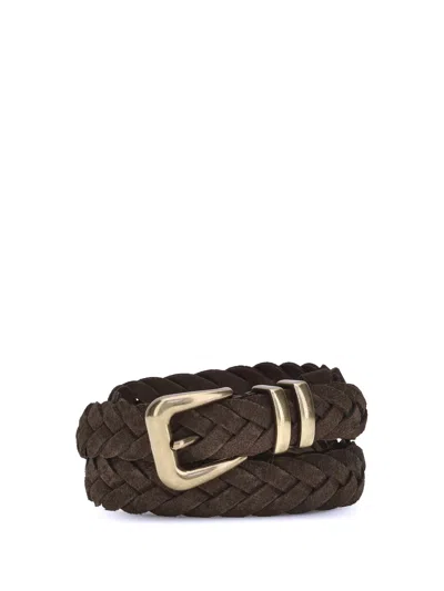 Brunello Cucinelli Men Leather Woven Belt In Brown