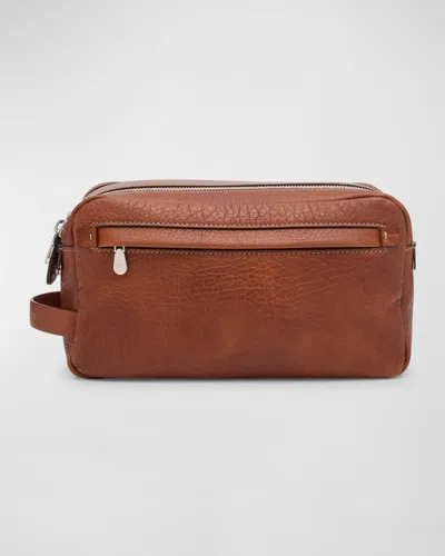 Brunello Cucinelli Men's Leather Zip Toiletry Bag In C6608 Copper