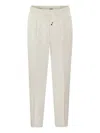 Brunello Cucinelli Leisure Fit Cotton Gabardine Trousers With Drawstring And Double Darts In White