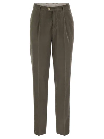 Brunello Cucinelli Men Leisure Fit Trousers In Garment Dyed Cotton Corduroy With Darts In Multicolor