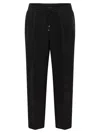 Brunello Cucinelli Men Leisure Fit Trousers In Garment-dyed Linen Gabardine With Drawstring And Doub In Black