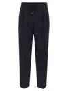 Brunello Cucinelli Men Leisure Fit Trousers In Linen And Cotton Gabardine With Drawstring And Double In Blue