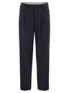 Brunello Cucinelli Leisure Fit Trousers In Virgin Wool Flannel With Double Darts In Black