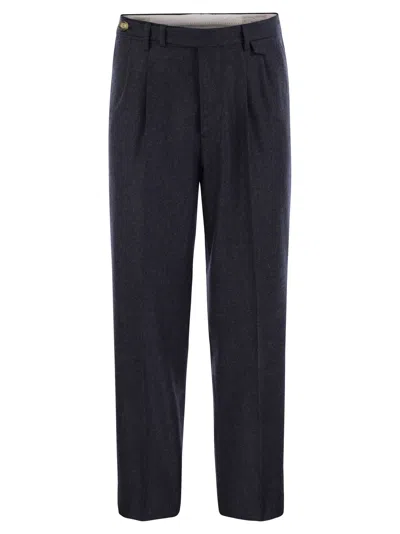 Brunello Cucinelli Leisure Fit Trousers In Virgin Wool Flannel With Double Darts In Black