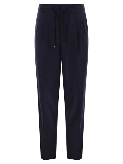 BRUNELLO CUCINELLI BRUNELLO CUCINELLI MEN LEISURE FIT TROUSERS IN VIRGIN WOOL FLANNEL WITH DRAWSTRING AND DOUBLE DARTS