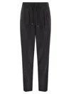 Brunello Cucinelli Men Leisure Fit Trousers In Virgin Wool Flannel With Drawstring And Double Darts In Black