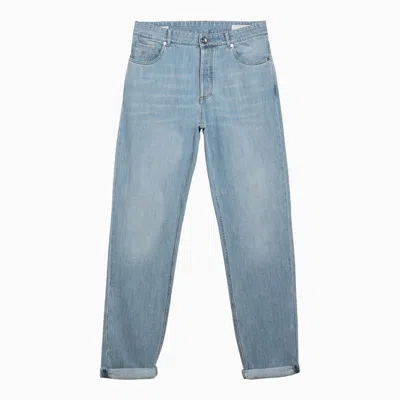 Brunello Cucinelli Men's Light Blue Regular Cotton Denim Jeans For Ss24