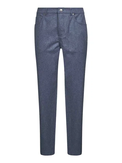 Brunello Cucinelli Men Light Blue Virgin Wool Flannel Trousers