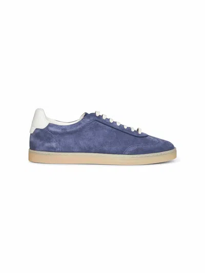 Brunello Cucinelli Men Light Blue Washed Suede Sneakers In Multi