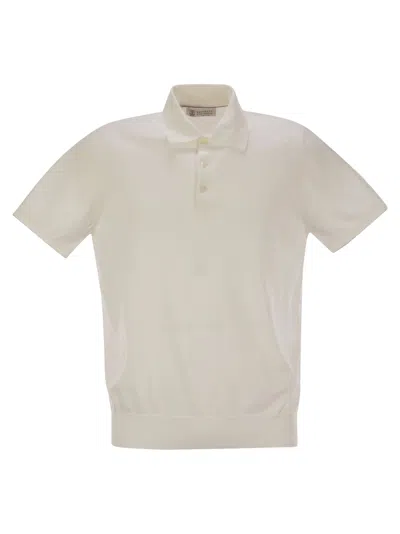 Brunello Cucinelli Men Lightweight Cotton Knit Polo Shirt In Cream