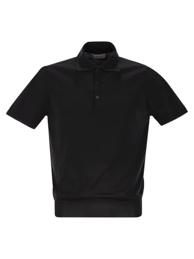 Brunello Cucinelli Men Lightweight Cotton Knit Polo Shirt In Navy