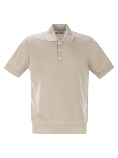 Brunello Cucinelli Men Lightweight Cotton Knit Polo Shirt In Beige