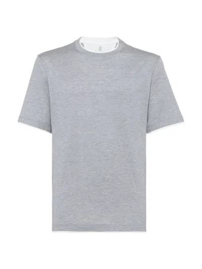 Brunello Cucinelli Layered Crew-neck T-shirt In Medium Grey