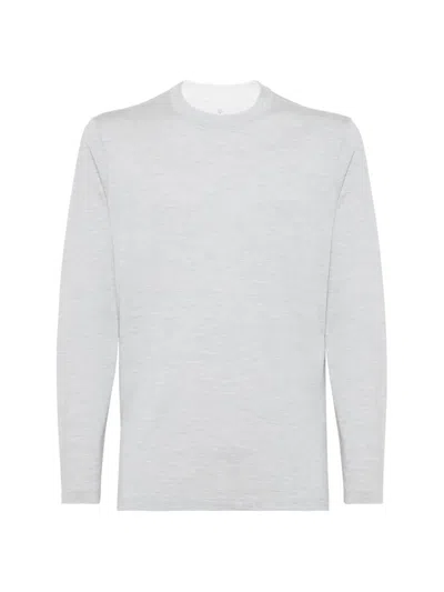 Brunello Cucinelli Men's Lightweight Jersey T-shirt With Contrast Detail In Pearl Grey