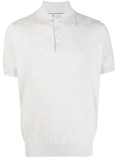 Brunello Cucinelli Men Lightweight Knit Polo In White