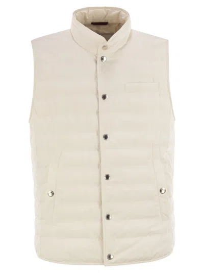 Brunello Cucinelli Men Lightweight Sleeveless Down Jacket In Water-repellent Microfibre In Gray