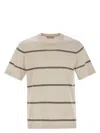 Brunello Cucinelli Striped Crewneck T-shirt In Cream