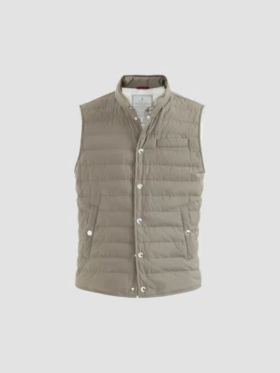 Brunello Cucinelli Water-repellent Nylon Padded Gilet With High Neck In Gray