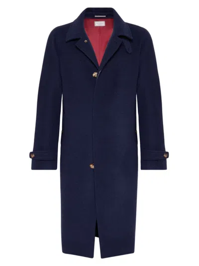 Brunello Cucinelli Men's Lightweight Water Resistant Cashmere Overcoat In Blue