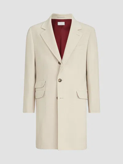 Brunello Cucinelli 3lightweight Water-resistant Cashmere Coat With Double Vents In Neutral
