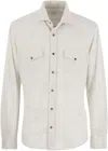 Brunello Cucinelli Linen And Cotton Blend Leisure Fit Shirt With Press Studs And Pockets In Pearl