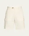 Brunello Cucinelli Men's Linen And Cotton Cargo Bermuda Shorts In English White