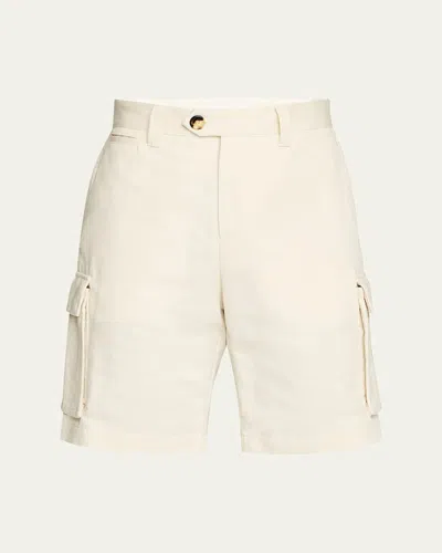 Brunello Cucinelli Men's Linen And Cotton Cargo Bermuda Shorts In English White