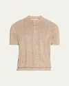Brunello Cucinelli Men's Linen And Cotton Henley Short-sleeve Sweater In Bark
