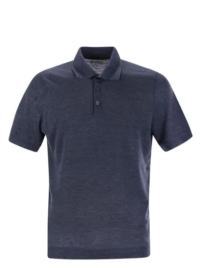 BRUNELLO CUCINELLI MEN'S LINEN AND COTTON KNIT POLO SHIRT