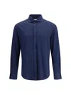 Brunello Cucinelli Linen Cotton Blend Shirt Button Down In Blue