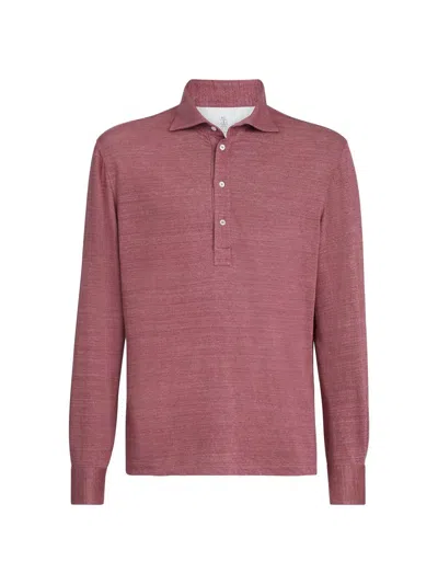 Brunello Cucinelli Long Sleeve Polo Shirt Straight Cut In Red