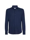 Brunello Cucinelli Linen Cotton Blend Shirt Button Down In Blue