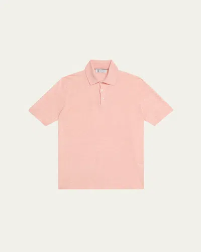 Brunello Cucinelli Men's Linen And Cotton Polo Shirt In Cherry Blossom