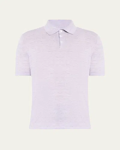 Brunello Cucinelli Men's Linen And Cotton Polo Shirt In Lilac