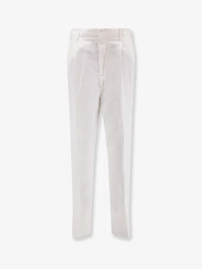 Brunello Cucinelli Men Linen And Cotton Trousers In White