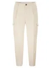 Brunello Cucinelli Men Linen And Cotton Trousers With Cargo Pockets And Zip At The Bottom In White