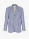 Brunello Cucinelli Linen And Wool Chevron Blazer Light Blue In Blue
