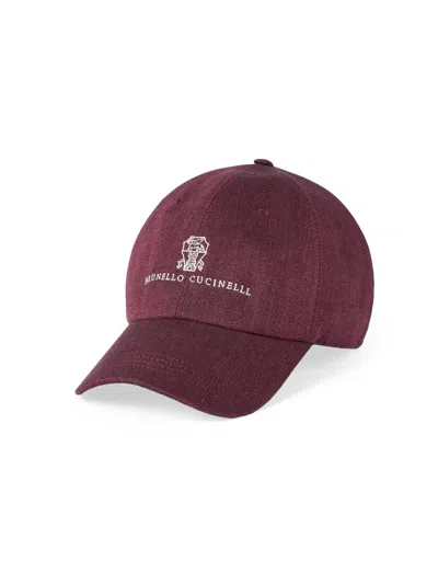 Brunello Cucinelli Men's Linen And Virgin Wool Chevron Baseball Cap With Embroidered Logo In Pattern