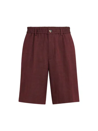 Brunello Cucinelli Linen And Virgin Wool Chevron Bermuda Shorts In Brown