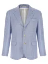 Brunello Cucinelli Linen And Wool Chevron Blazer Light Blue In Blue