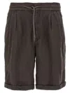Brunello Cucinelli Linen Bermuda Shorts With Adjustable Drawstring In Brown