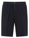 Brunello Cucinelli Elastic Waistband Linen Bermuda Shorts In Blue