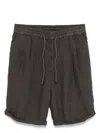 Brunello Cucinelli Men Garment-dyed Bermuda Shorts In Linen Gabardine With Drawstring And Pleat In Brown