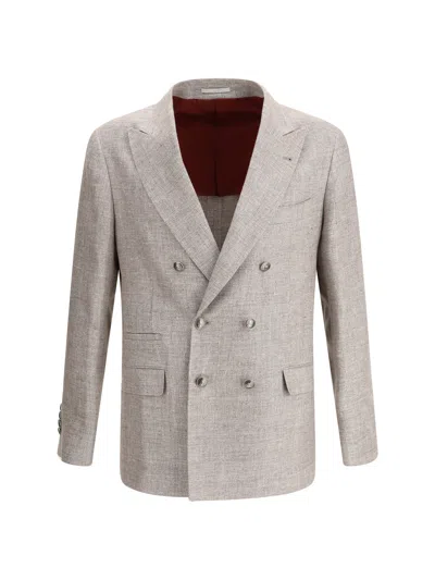 Brunello Cucinelli Men Linen Blazer In Brown