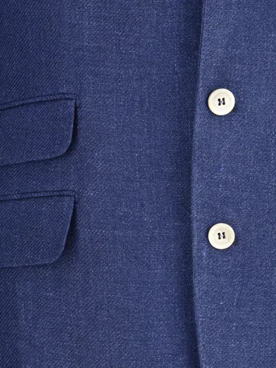 Brunello Cucinelli Men Linen Blazer Jacket In Blue