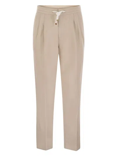 BRUNELLO CUCINELLI MEN'S LINEN BLEND DRAWSTRING TROUSERS