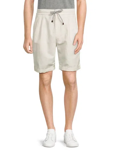 Brunello Cucinelli Men's Linen Blend Flat Front Shorts In Off White